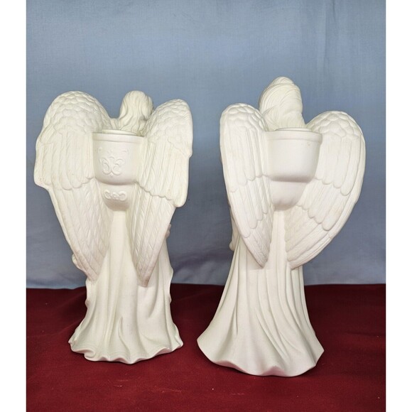 Angels Candle Holders Set of 3 PARTYLITE White w/Harp & Lute 1980s Mantel Decor - Picture 5 of 15
